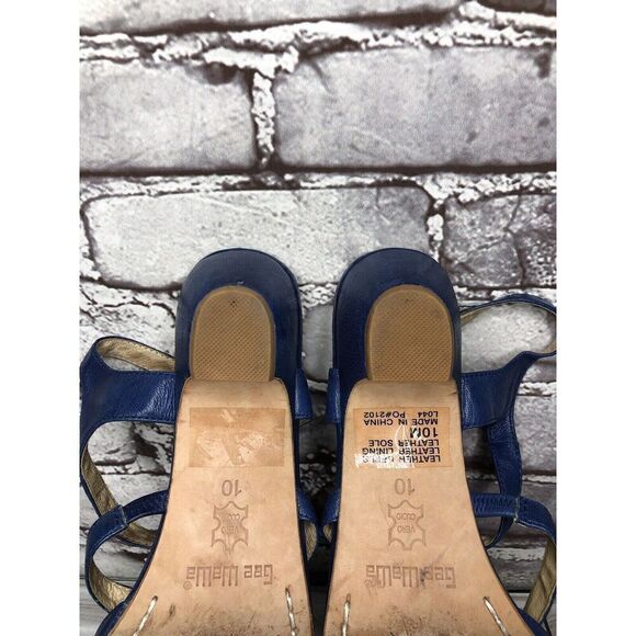 Anthropologie Gee Wawa Blue Leather Peep Toe Heel Strap Sandals Women Sz 10M US - Picture 15 of 16